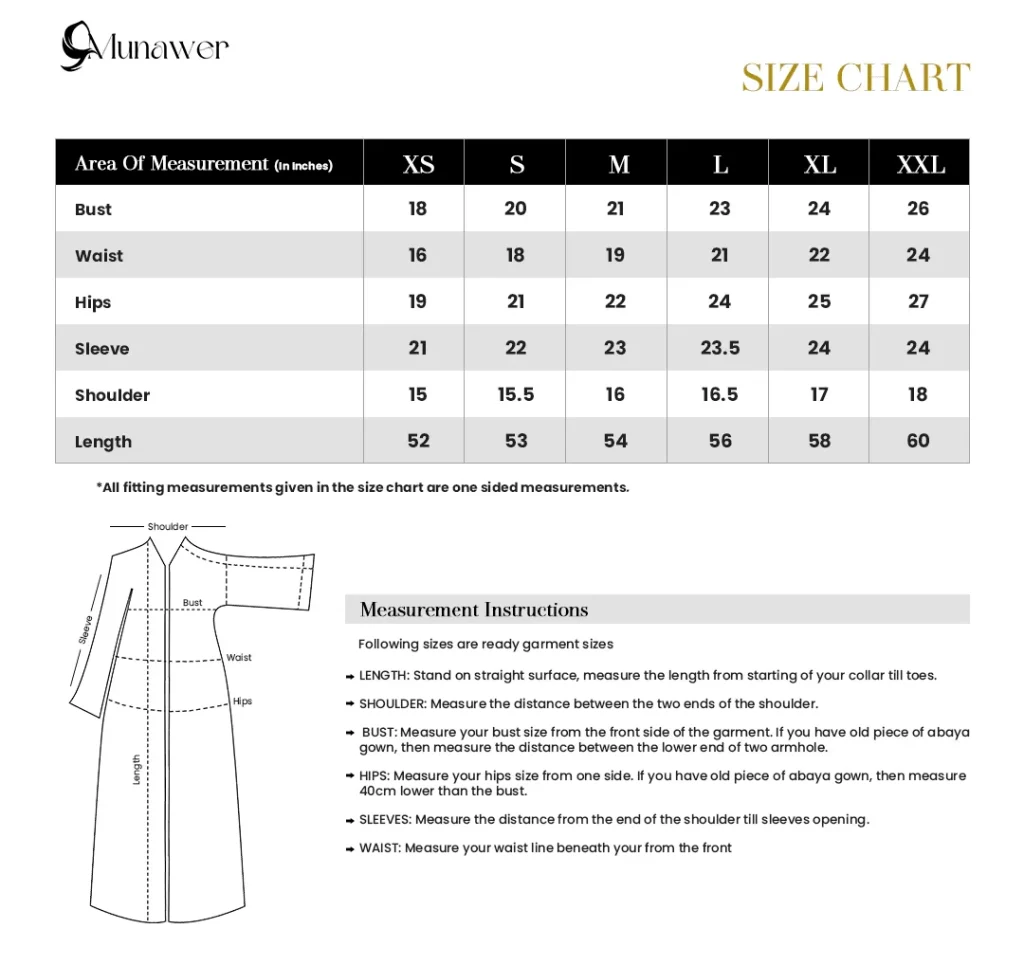 abaya size chart