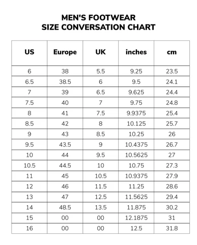 shoes size chart