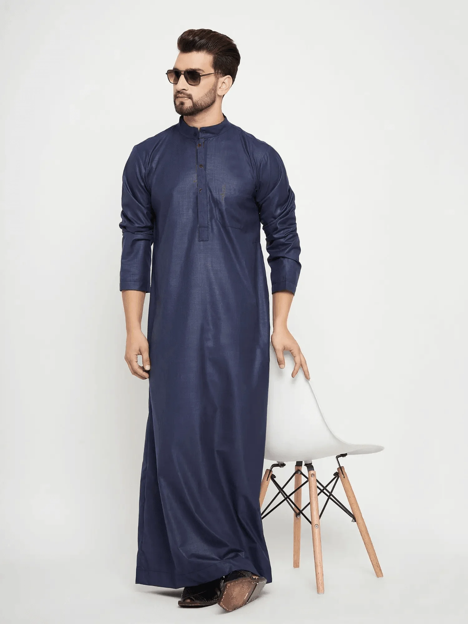 Blue Arabic Thobe Jubah Dasha - Munawar.pk