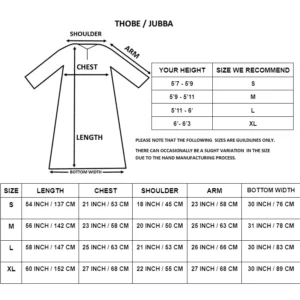 thobe size chart