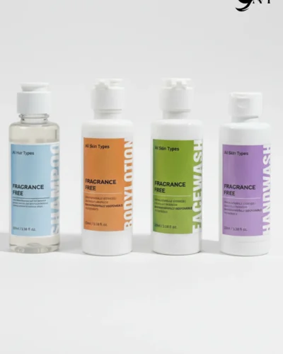 Fragrance Free Shampoo, Face & Hand Wash, Bodylotion Hajj Toiletries Kit