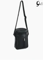 Black Leather Crossbody Bag – Minimalist Shoulder Purse for Men/Women, Travel-Friendly for Hajj Umrah & Everyday Use