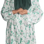 Summer Linen Arabic Abaya – Green & White Print