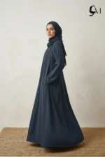 Pintuck Pleats – Charcoal Silver Abaya - Image 3