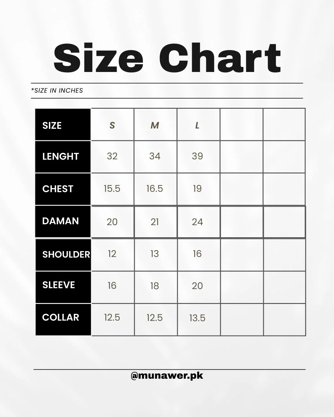THOBE FOR KID SIZE CHART