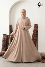 Minimalism Ajooba Abaya – Warm Sand with matching Staller