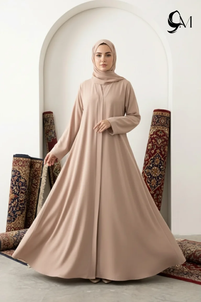 Minimalism Ajooba Abaya – Warm Sand with matching Staller