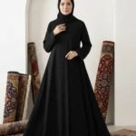 Minimalism Ajooba Abaya – Jet Black with matching Staller