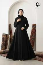 Minimalism Ajooba Abaya – Jet Black with matching Staller