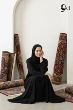 Minimalism Ajooba Abaya – Jet Black with matching Staller