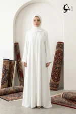 Minimalism Ajooba Abaya – Pure White with matching Staller - Image 2