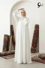 Minimalism Ajooba Abaya – Pure White with matching Staller