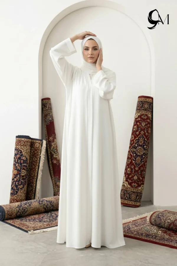 Minimalism Ajooba Abaya – Pure White with matching Staller