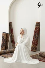 Minimalism Ajooba Abaya – Pure White with matching Staller