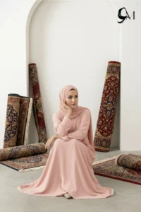 Minimalism Ajooba Abaya – Blossom Pink with matching Staller