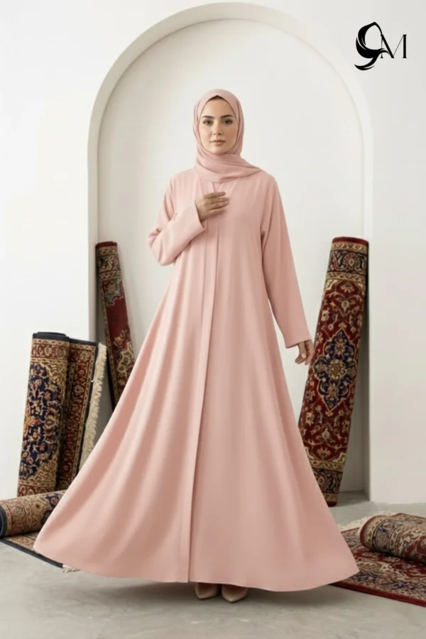 Minimalism Ajooba Abaya – Blossom Pink with matching Staller