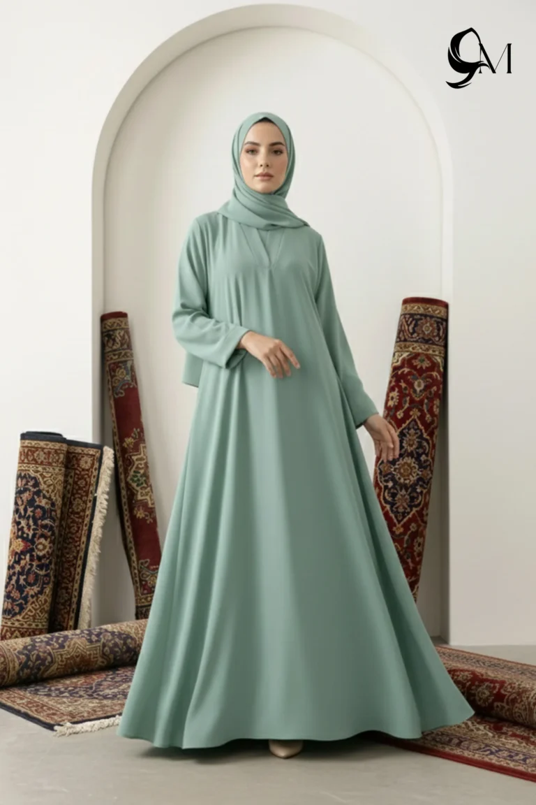 Minimalism Ajooba Abaya – Mint Whisper with matching Staller