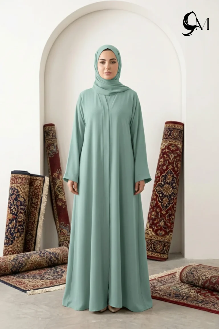 Minimalism Ajooba Abaya – Mint Whisper with matching Staller