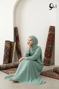 Minimalism Ajooba Abaya – Mint Whisper with matching Staller
