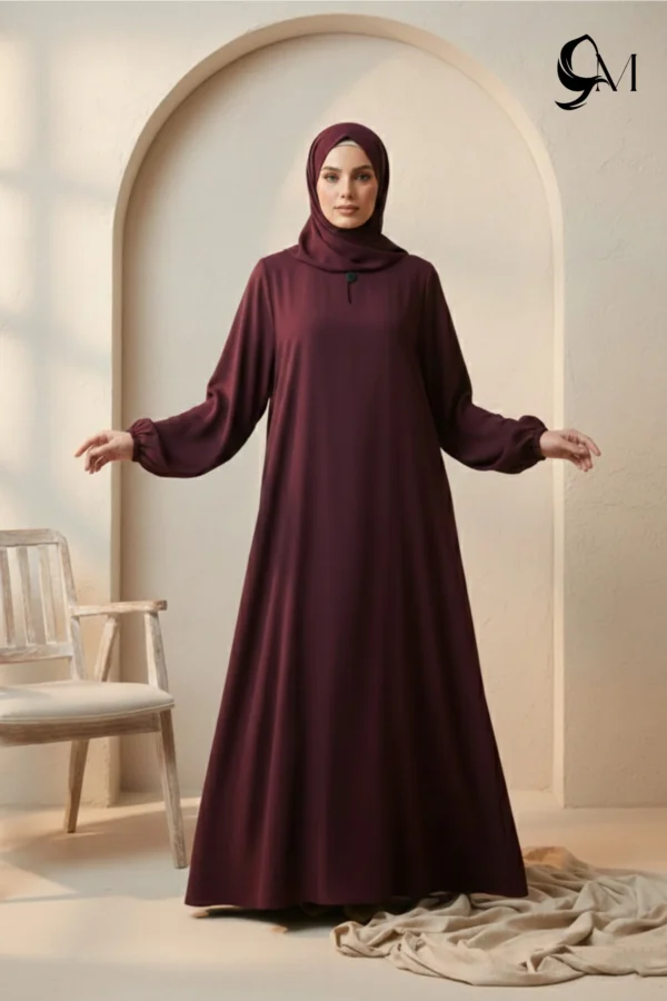 Front Close Abaya – Deep Maroon