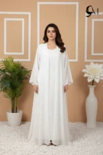 Pearl Double Layer Abaya – Bright White