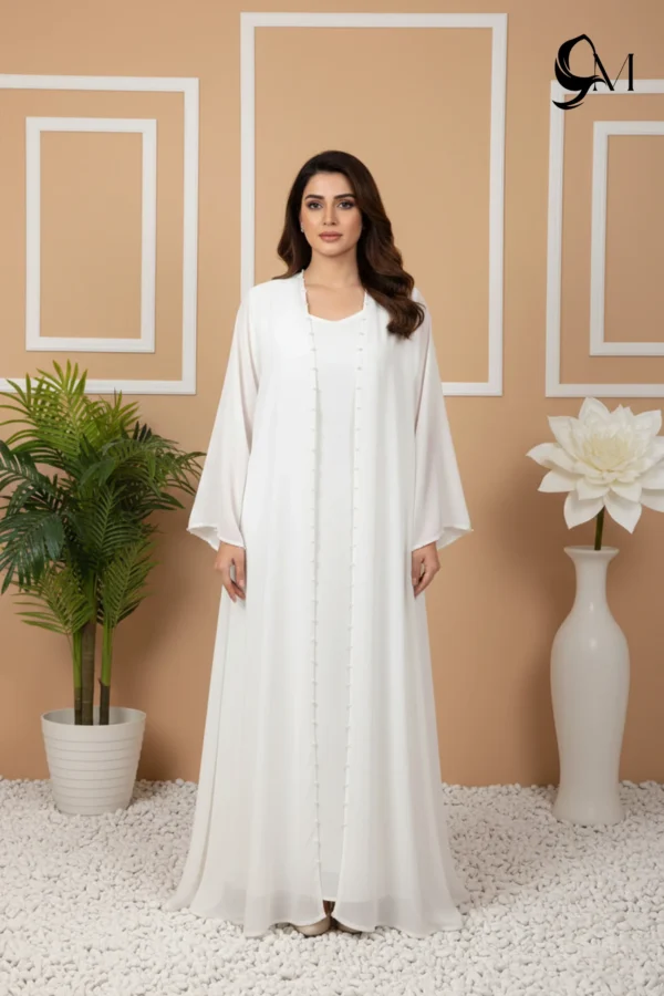 Pearl Double Layer Abaya – Bright White
