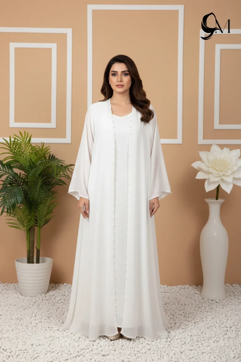 Pearl Double Layer Abaya – Bright White