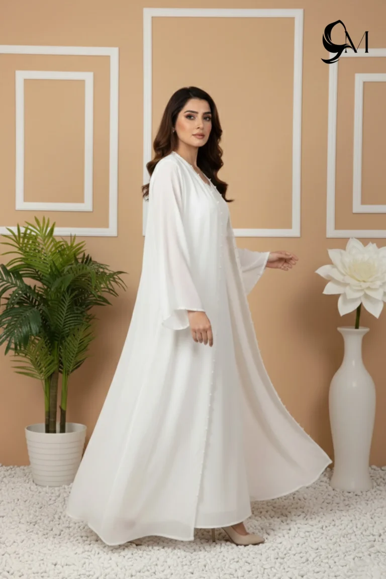 Pearl Double Layer Abaya – Bright White