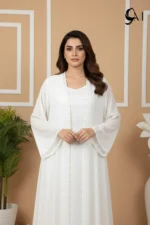 Pearl Double Layer Abaya – Bright White