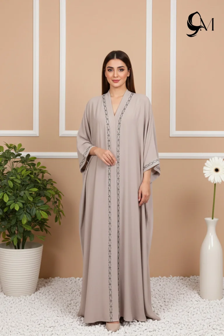 Fancy Ajooba Embroidery Abaya – Mushroom