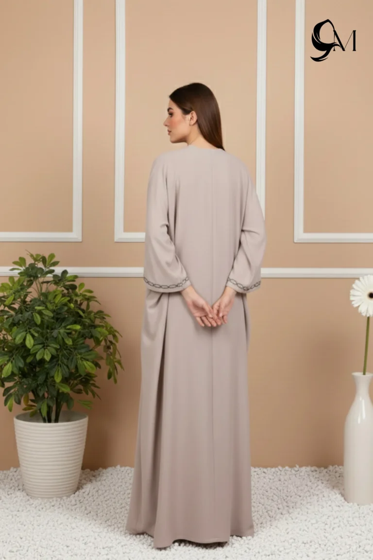 Fancy Ajooba Embroidery Abaya – Mushroom