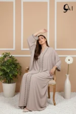 Fancy Ajooba Embroidery Abaya – Mushroom