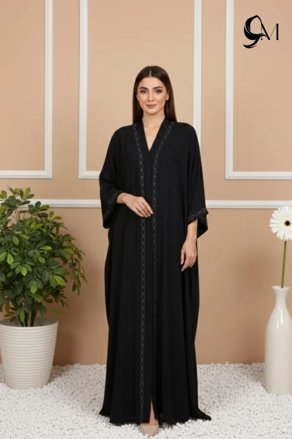 Fancy Ajooba Embroidery Abaya – Charcoal