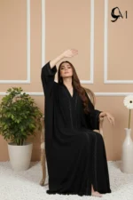 Fancy Ajooba Embroidery Abaya – Charcoal