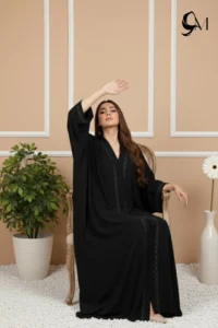 Fancy Ajooba Embroidery Abaya – Charcoal