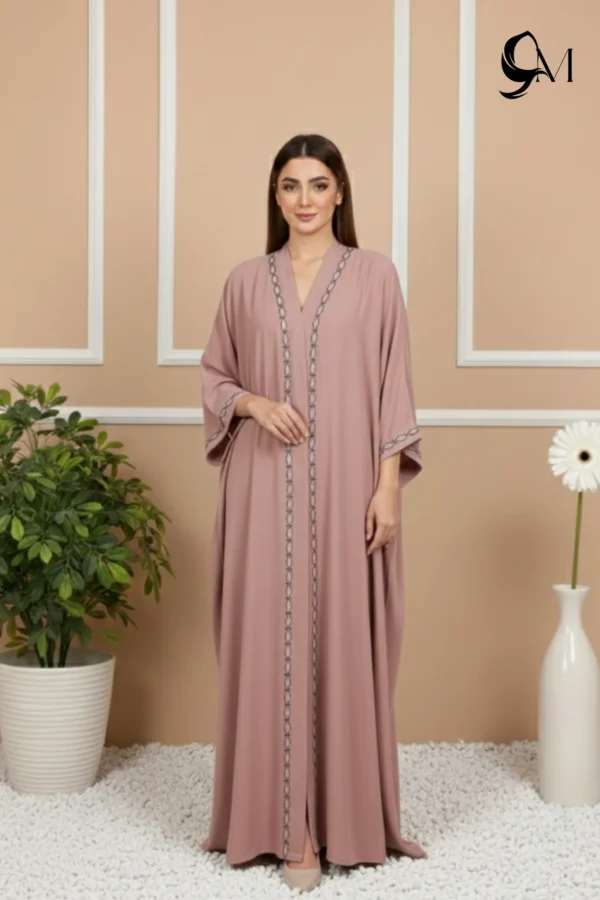 Fancy Ajooba Embroidery Abaya – Dusty Rose