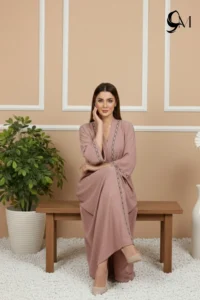 Fancy Ajooba Embroidery Abaya – Dusty Rose