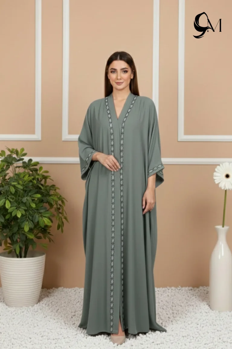 Fancy Ajooba Embroidery Abaya – Sage Green