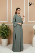 Fancy Ajooba Embroidery Abaya – Sage Green