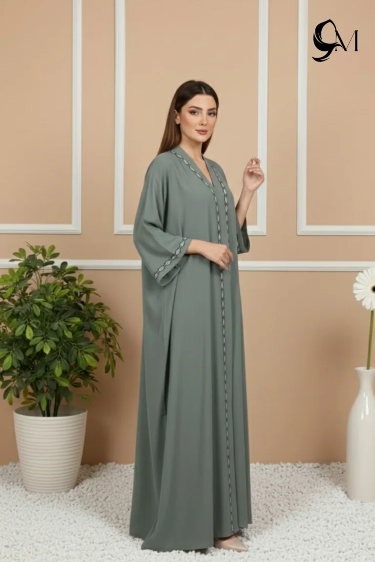 Fancy Ajooba Embroidery Abaya – Sage Green