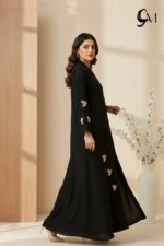 Fancy Floral Front Open Abaya – Black Beauty
