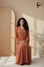 Double Layer Crinkle Zoom Abaya – Terracotta