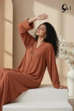 Double Layer Crinkle Zoom Abaya – Terracotta