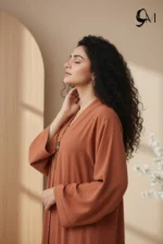 Double Layer Crinkle Zoom Abaya – Terracotta