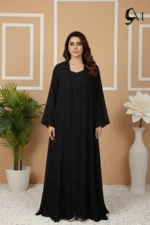Pearl Double Layer Abaya – Pitch Black
