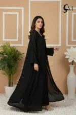 Pearl Double Layer Abaya – Pitch Black