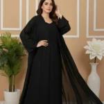 Pearl Double Layer Abaya – Pitch Black