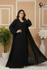 Pearl Double Layer Abaya – Pitch Black