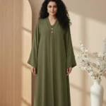 Double Layer Crinkle Zoom Abaya – Olive Green