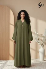 Double Layer Crinkle Zoom Abaya – Olive Green